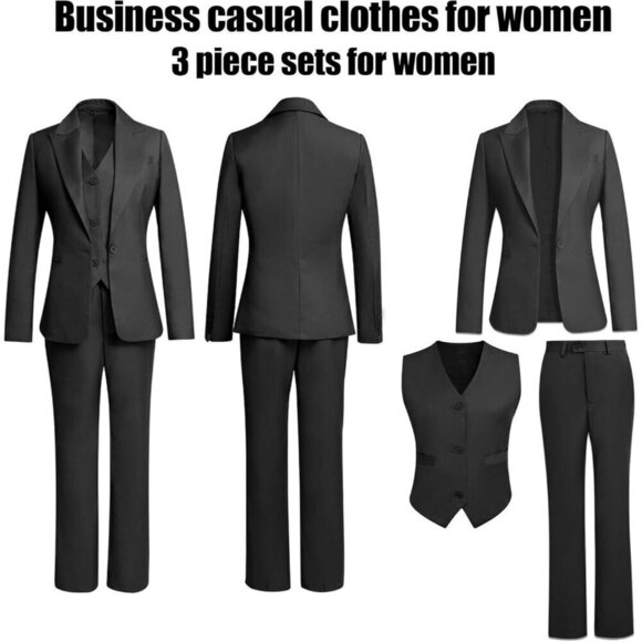 Allingentle Pant Suits Women Black Work Professional 3 Piece Set Office Attire - Picture 5 of 5